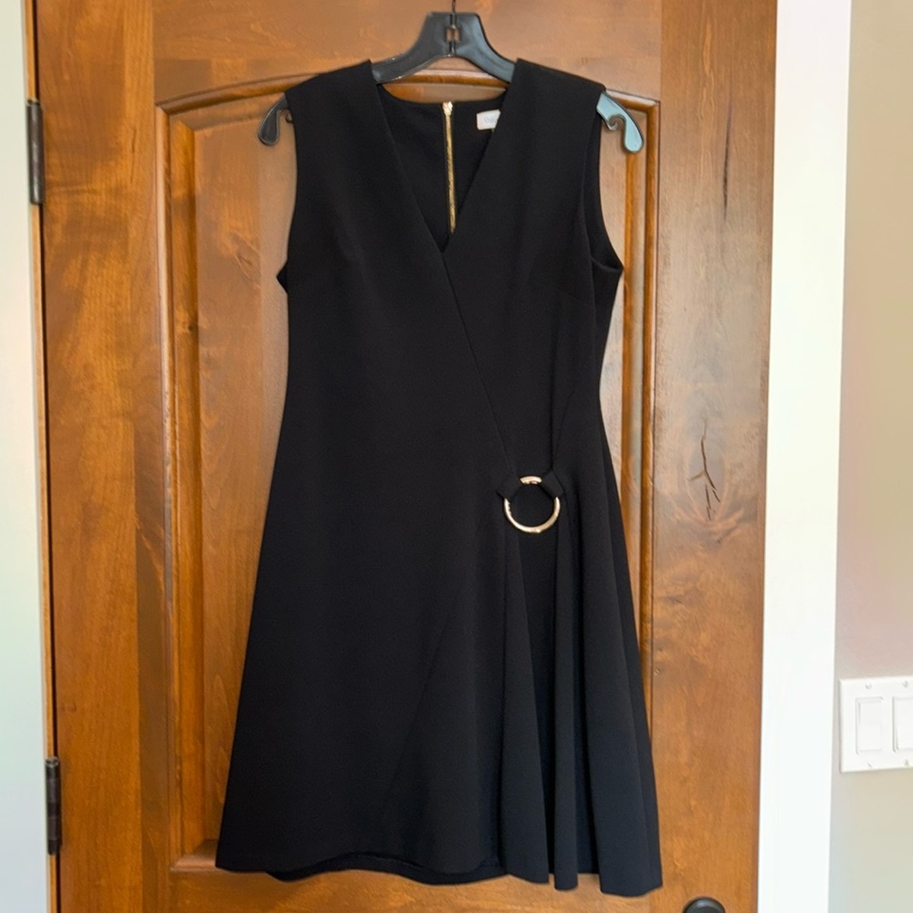 Beautiful black Calvin Klein Work dress with gold zip and gold accents